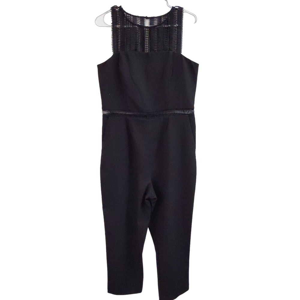 Bardot Black Lace Yoke Cropped Jumpsuit